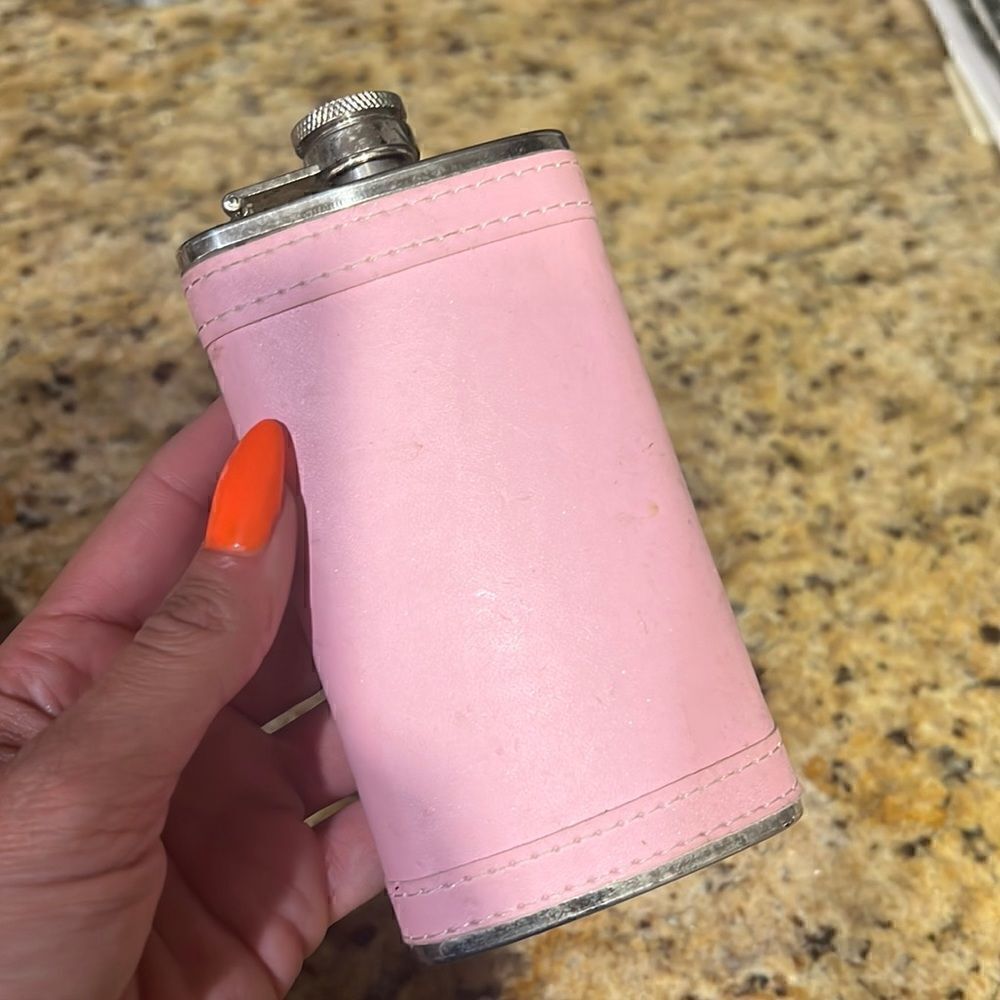 Stainless Steel - Pink Leather Cover - 6 OZ Flask - Washed